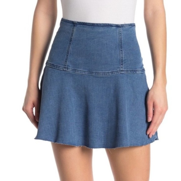 Free People Highlands Cowgirl Denim Mini Flare Skirt - Picture 12 of 12